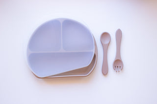 FEEDING | PLATE WITH LID | FORK AND SPOON | BEIGE