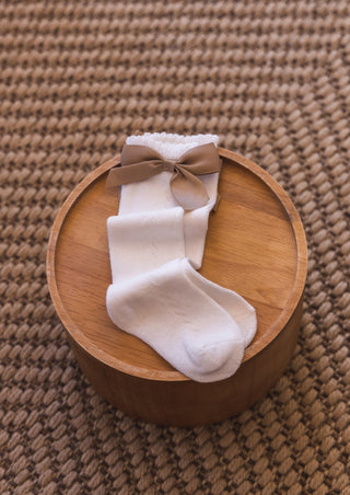 BABY SOCKS | KNEE HIGH | WITH BOW | WHITE